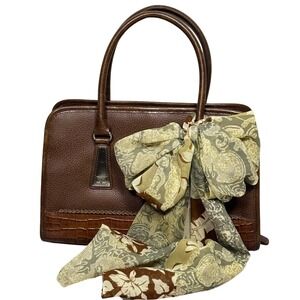 Patchwork Print‎ Silk Scarf Floral Brown Beige Oblong Lightweight Accessory
